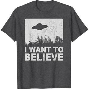 I Want To Believe T-Shirt I Aliens UFO Area 51 Roswell T-Shirt XL (Dark Heather Grey)