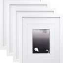 Egofine 11x14 Picture Frames Set of 4, Made of Solid Wood Covered by Plexiglass 5x7 and 8x10 with Mat or 11x14 without Mat, for Table Top Display and Wall Mounting Photo Frame White