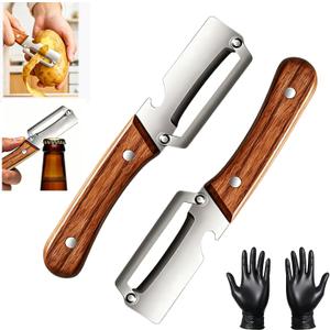 2PCS Multi-Functional Vegetable Peeler for Kitchen with Wooden Handle and Bottle Opener, 2 in 1 Stainless Steel Veggie Peeler Kitchen Gadgets Tool for Fruit Potato Pumpkin Apple Carrot Papaya