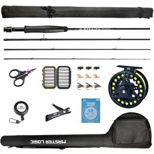 Stealth Fly Fishing Rod Combo Starter Kit, 30T Carbon Fiber Graphite Fly Rods with Die-cast Aluminum Reel and Fly Fishing Accessories (7ft 3/4wt 4 pc)