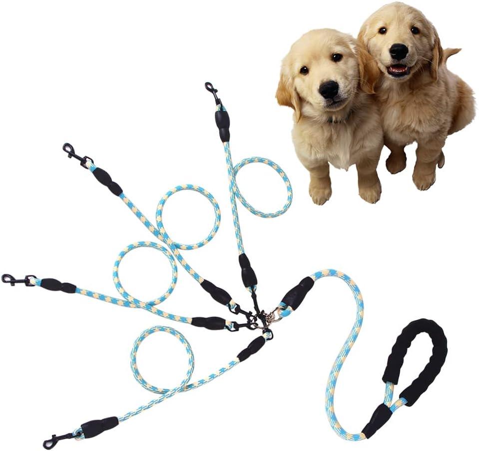 Four Dog Leash,Comfortable Four Dog with Reflective,360 Swivel No Tangle 4 Dog Training Leash,for Multiple Large Medium Small Dogs (Blue, Four Leashes)