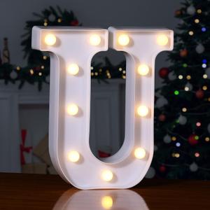 Foaky LED Letter Lights Sign Marquee Light Up Letters Sign for Night Light Wedding/Birthday Party Battery Powered Christmas Lamp Home Bar Decoration(U) (Warm)