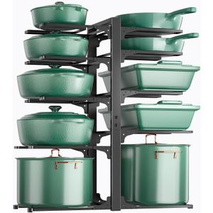ORDORA 10-Tier Pots and Pans Organizer under Cabinet, Kitchen Cabinet Organizers and Storage, Heavy Duty Pots and Pan Storage Rack Organizer inside Cabinet, Adjustable