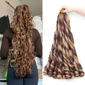 French Curl Braiding Hair 24Inch 8Packs French Curl Crochet Braids Short Curly Crochet Hair Skin-friendly Bouncy Synthetic knotless Braiding Extensions (P27/33, 24inch)
