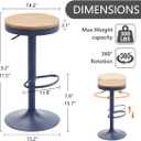 Kidol & Shellder Bar Stools Set of 2 Round Adjustable Swivel Barstools Modern Backless Bar Chairs Wooden Seat Counter Height Stools Armless for Kitchen Island, Cafe, Dining Room Blue