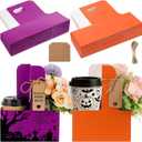 30 Set Halloween Coffee Cups Holder, Halloween Coffee Drink Carrier Supplies for 2/4 Cups, 12-30 oz Hot/cold Drinks Carriers Holder for Trick or Treat Spooky Party Decorations, Orange Purple Color