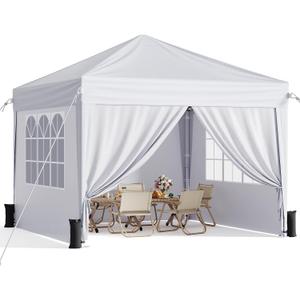 10x10 Pop Up Canopy with Sidewalls, Instant Portable Canopy Tent with Carry Bag for Commercial Events, Camping, Parties - White