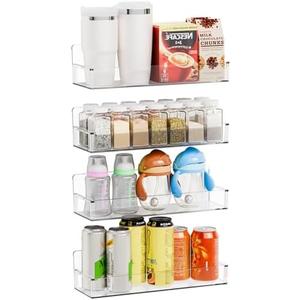 Yieach 4 Pack Acrylic Adhesive Spice Rack Wall Mount - 11.5x3.6 Inch, Clear Spice Shelf Storage Holder, 4 Pack Stick on Hanging Spice Rack Organizer for Cabinet Door, Kitchen Wall, Rv, Inside Cabinets