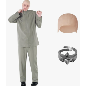 Morph Grey Villain Costume With Baldcap, 60s Costume Men, Funny Halloween Costumes For Men, XXL