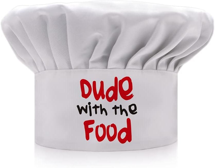 AGMDESIGN Funny Chef Hat, Dude with The Food, Funny BBQ Chef Wear, Adjustable Kitchen Cooking Hat for Men & Women White (White)