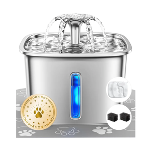 Veken Innovation Award Winner Stainless Steel Cat Water Fountain, 95oz/2.8L Automatic Pet Fountain Dog Water Dispenser with Replacement Filters & Silicone Mat for Cats, Dogs, Multiple Pets (Silver)