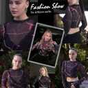 Avidlove Mesh Top Mesh Crop Top for Women Y2K Long Sleeve Mock Neck Top S-XXL (Black, S)