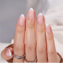 BTArtbox Short Almond Press On Nails - Aurora French Tip, Spring Glue On for Gifts, Natural Stick On in 16 Sizes - 30 Fake Nails Kit, Athena