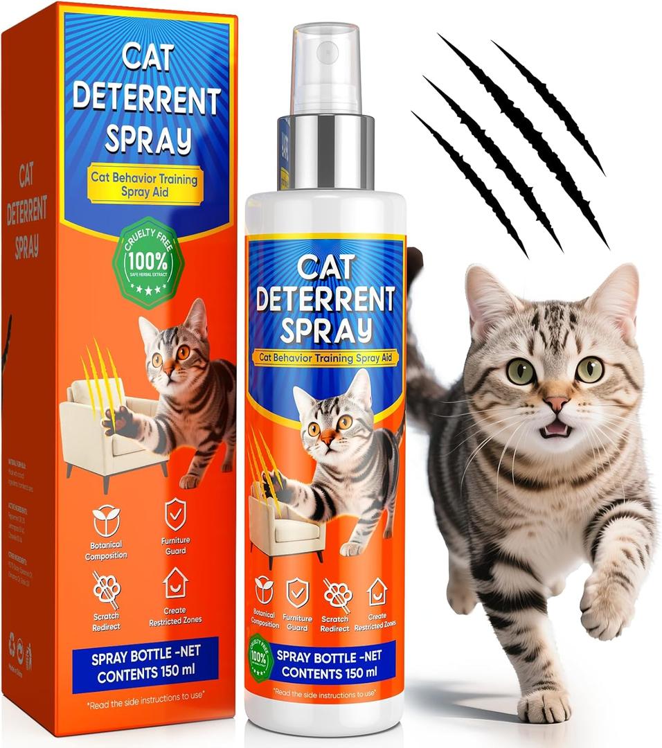 Cat Deterrent Spray - Safe for Indoor & Outdoor Use, Cat Scratch Deterrent for Furniture Protection, Effective Training Aid with Natural Ingredients (150 ml)