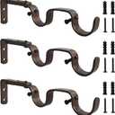 Heavy Duty Curtain Brackets, Fits up to 1 Inch Rods, Adjustable Double Curtain Holders, Set of 3, Bronze