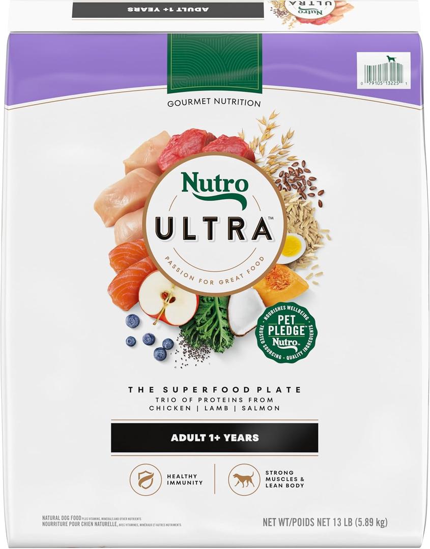 Nutro Ultra Adult Dry Dog Food with a Trio of Proteins from Chicken, Lamb and Salmon, 13 lb Bag