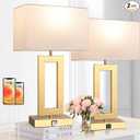 BrightWe 22’’ Set of 2 Touch Control Table Lamps w. 2 USB Ports, 3-Way Dimmable Bedroom Bedside Nightstand Touch Lamps, Modern Gold&White Lamps for Living Room End Table, LED Bulbs Included