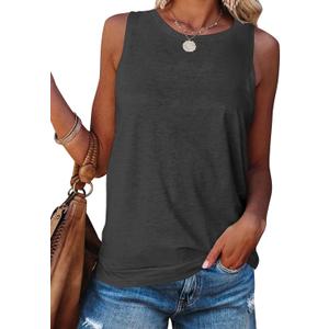 Fallorchid Womens Sleeveless Tops Crew Neck Tanks Causal Solid Summer Tops (Large, Charcoal)