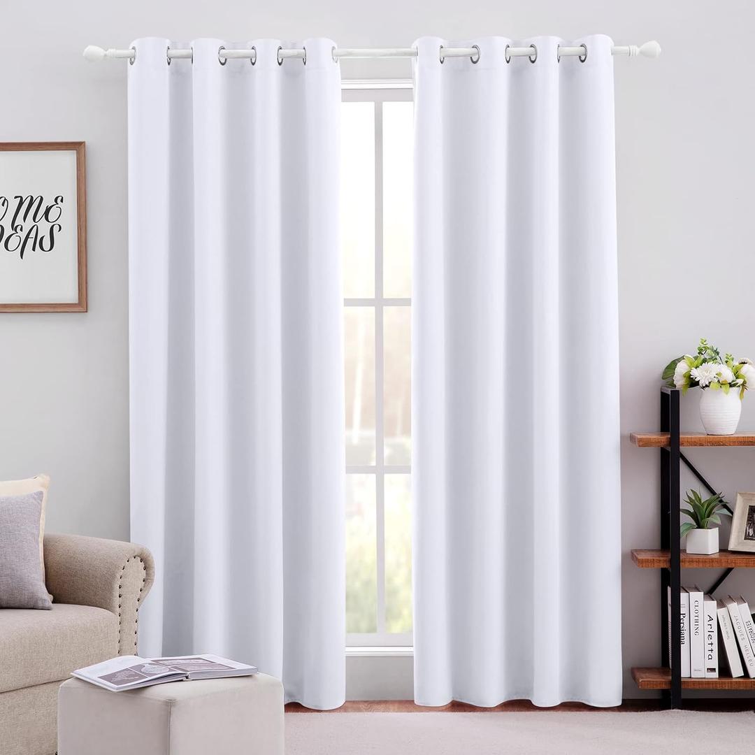 HOMEIDEAS Linen Curtains Pure White 26x68 Inch