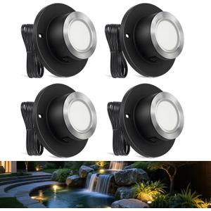 SMY Lighting 3W LED Pond Lights 12-24V AC/DC Low Voltage Underwater Fountain Lights 3000K Warm White IP68 Waterproof for Outdoor Ponds Fountains Waterfalls, 4 Pack