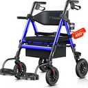 Walkers for Seniors 2 in 1 Wheelchair Combo, 450 lb Foldable Rollator Transport Chair with Seat, Heavy Duty Rolling Walker 10" Wheels for All Terrain, Blue