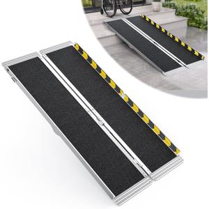 5 Feet Portable Wheelchair Ramp, 600 LBS Capacity Folding Aluminum Threshold Ramp with Anti-Slip Surface, Mobility Access Handicap Ramp for Home Steps, Doorway, Stairs, Doorways, Scooter