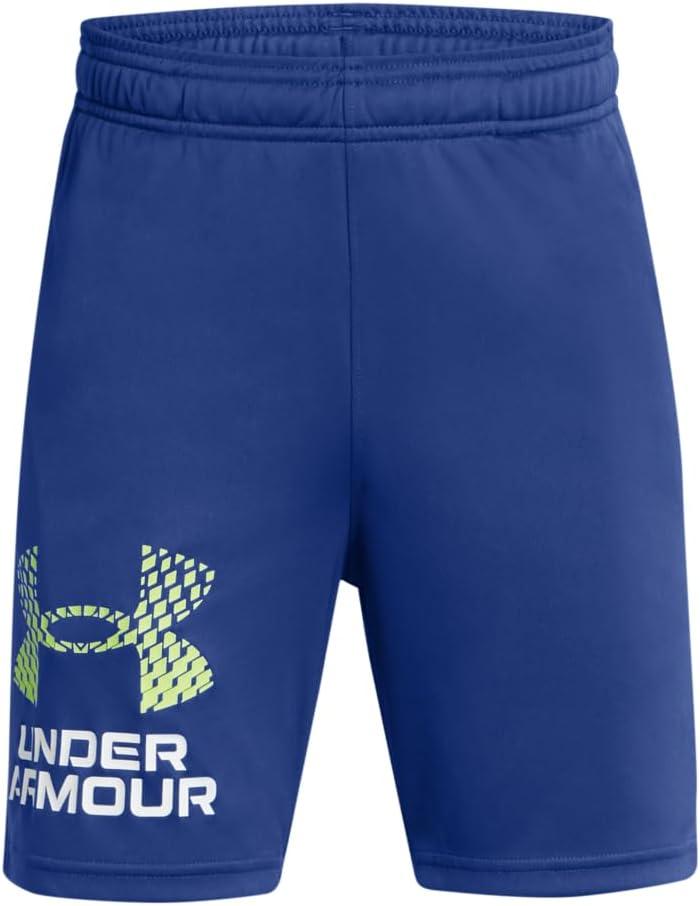 Under Armour Boys' Tech Logo Shorts (Medium, (432) Tech Blue / / Morph Green)