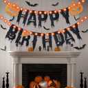 Roberly Halloween Birthday Party Decorations, Halloween Birthday Banner with Lights Include Pumpkin Signs Bat Stickers Supplies for Horror Home Party Fireplace Decorations