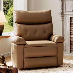 GarveeHome Oversized Recliner Chair - PU Leather Manual Recliner for Adults, Lazy Chair with 1.5X Sponge Comfort Arm and Back for Living Room, Bedroom