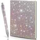 Kosiz 2 Pcs Rhinestone Notebook Pen Sets Crystal Pens Silver Bling Notebook A5 Diamond Office Accessories Supplies for School Office Students Writing Gifts(AB Color)