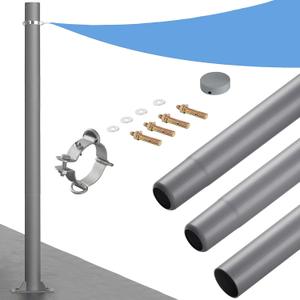 Shade Sail Poles, 10 FT Outdoor Sun Shade Poles, 3" Diameter Steel Heavy Duty Shade Sail Post for Patio Deck Playground Backyard, One Pole (Dark Grey)