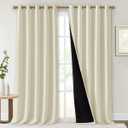 NICETOWN Living Room Completely Shaded Draperies, Privacy Protection & Noise Reducing Ring Top Drapes, Black Lined Insulated Window Treatment Curtain Panels (Beige, 2 Pieces, W70 x L95)