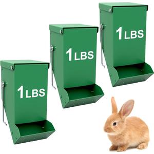 3 Packs Hay Feeder Rabbit, Metal Small Animal Feeder with Lid & Mesh Bottom, 3.1 Inch 1 LBS Capacity, Gravity Food Dispenser for Guinea Pigs Chinchillas, Cage or Outdoor Use, Green