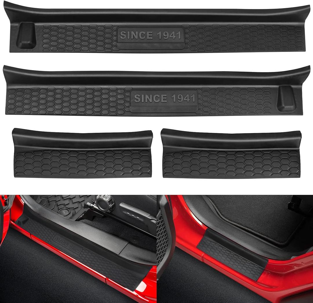 SUPAREE Door Sill Guards Kit fits JL Wrangler with Logo 1941, Black Rubber Door Entry Guards fits 2018-2025 Jeep JLU JT 4-Door Accessories Parts Door Sill Guard Protector, 4pcs/Set