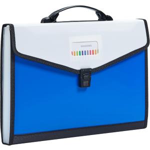 Legal Size 13-Pockets Expanding File Folder with Handle, Plastic Accordion Filling File Folder Expandable Monthly Portable Paper Document Organizer for Office School & Home (Blue)
