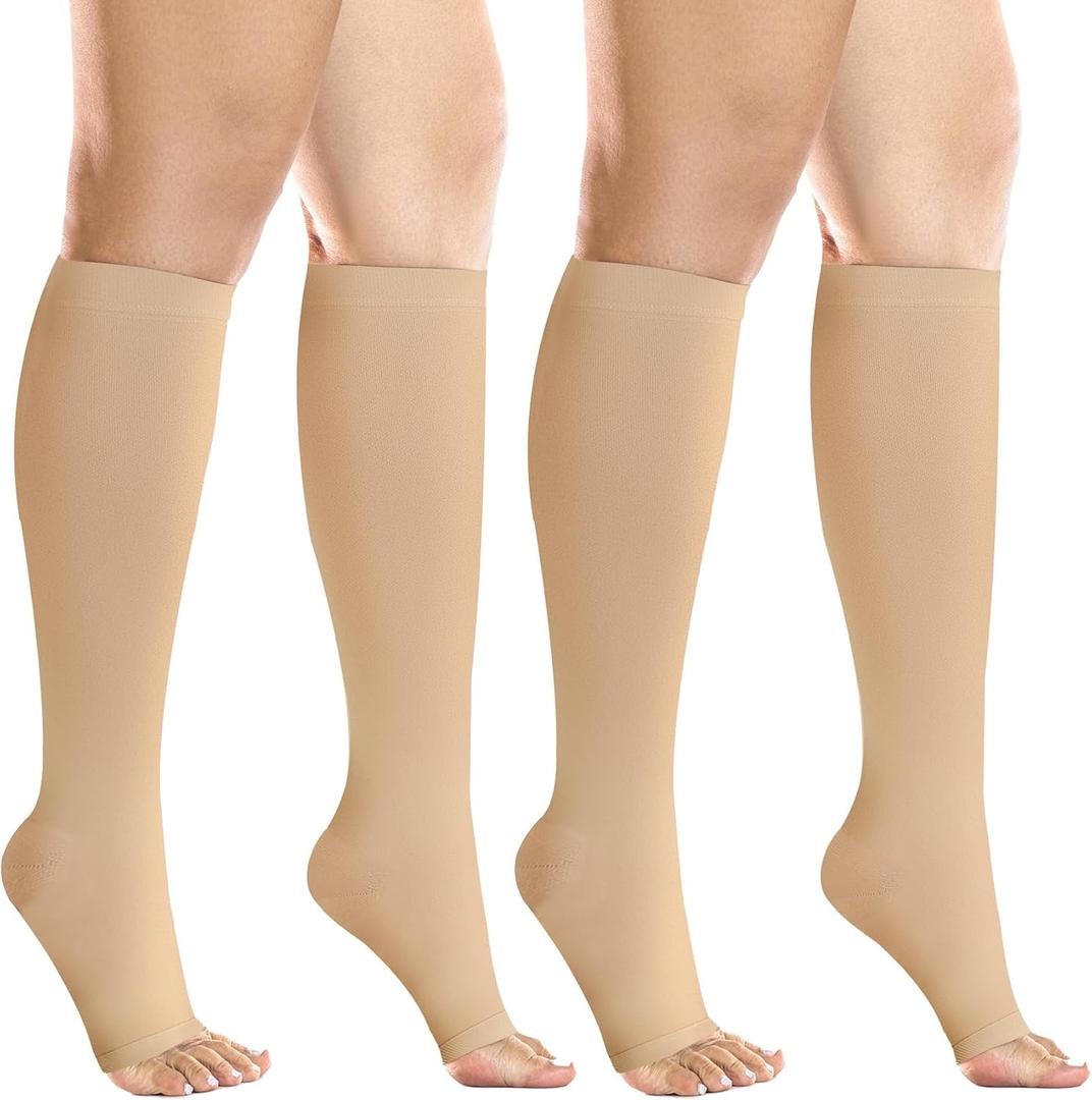 +MD 2 Pairs 20-30 mmHg Compression Socks for Women & Men, Knee High Open Toe Stockings, Graduated Support & Comfort Hose XL
