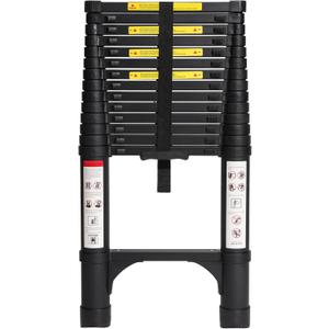 BOCOM 14.5 FT Aluminum Telescoping Ladder, Lightweight Multi-Purpose Collapsible Extension with 2 Triangle Stabilizers, Heavy Duty 330 lbs Max Capacity, Ideal for Home, RV, and Outdoor Work Black