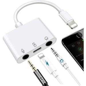 Microphone & 3.5mm Headphone Adapter for iPhone Microphone Adapter for Live-Streaming with Charging Port Lighting to Audio & MIC Adapter Compatible with iPhone/iPad