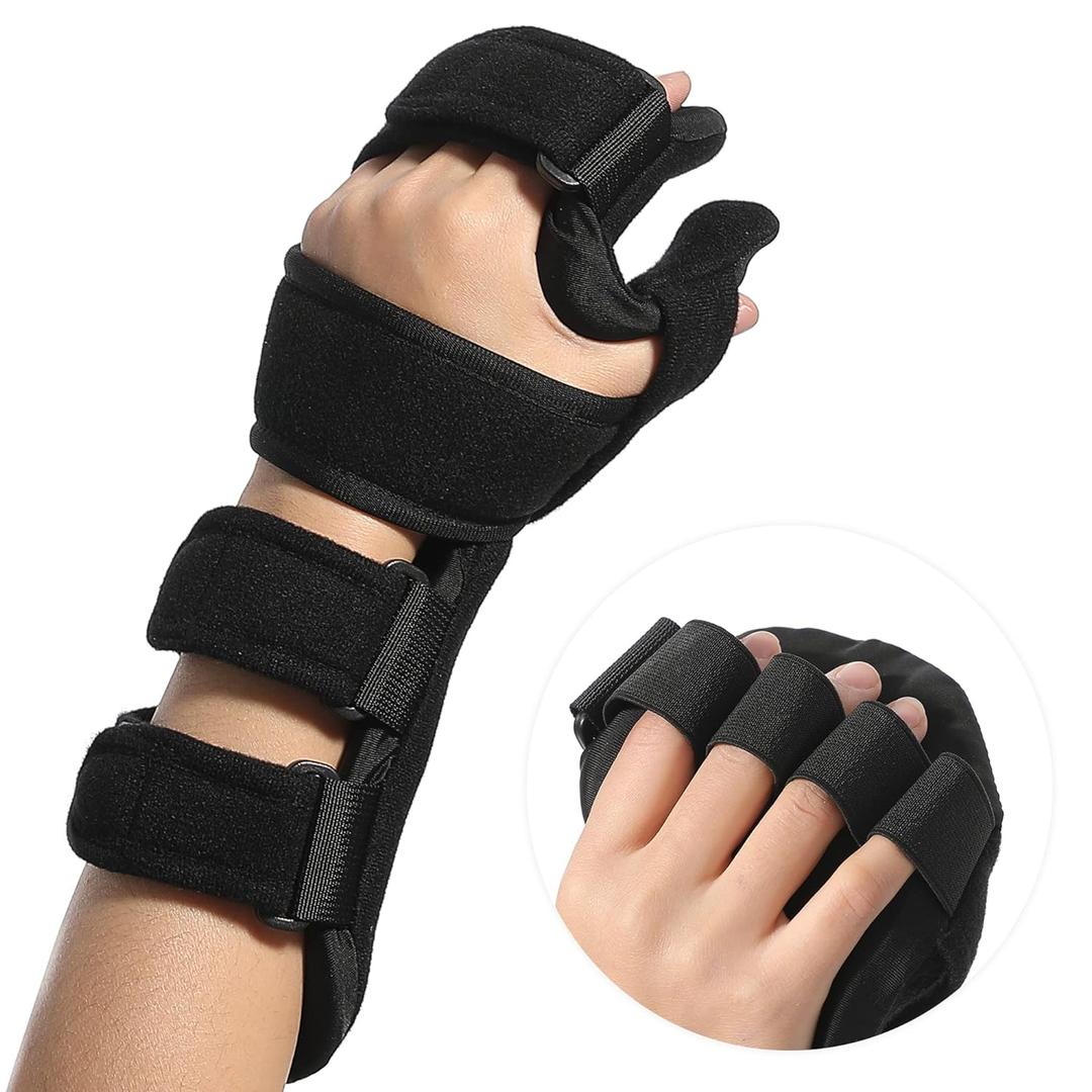 Fanwer Resting Hand Splint with Finger Separators - Hand Brace for Finger Contractures - Night Immobilizer Support for Carpal Tunnel Wrist Pain - Thumb Stabilizer Strap For Correction & Comfort (Left), Medium