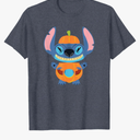 Disney Stitch Pumpkin Halloween T-Shirt Heather Blue Girls, Small