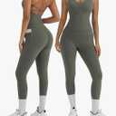 OMKAGI
2 Piece Workout Sets for Women Padded Workout Tops Booty Leggings with Pockets Gym Sets, Small