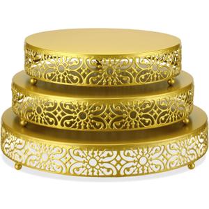 Wenqik 3 Pcs Cake Stand Set, 16" 14" 12" Gold Metal Round Cake Display Stands with Detachable Design for Dessert Cupcake Wedding, Birthday, Party, Event, Anniversary, Table Decoration