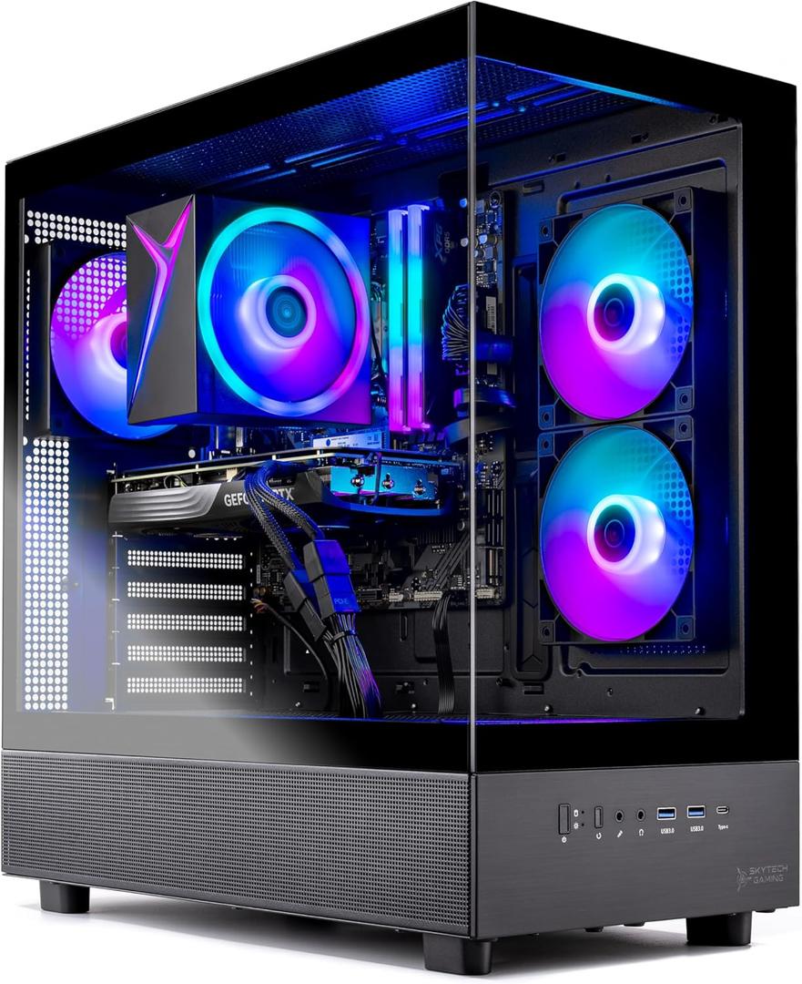 Skytech Gaming Azure 3 Desktop PC, Ryzen 5 9600X 3.9 Ghz (5.4GHz Turbo), NVIDIA RTX 5060 Ti 16GB, 1TB Gen4 NVMe SSD, 16GB DDR5 RAM 5200, 650W Gold PSU, Wi-Fi, Win 11