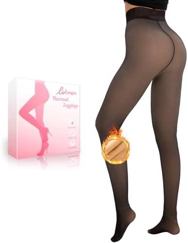 HONGTEYA Fleece Lined Tights Women Winter Thermal Leggings Pantyhose Fake Translucent Thick Warm Sheer Tights Size M