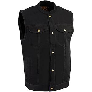 Milwaukee Leather DM2238 Men's Classic Black Denim Club Style Vest with Snap Button Closure Size XL