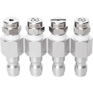 4-in-1 Pressure Washer Nozzle 2-3 GPM, 4 Way Adjustable Rod Spray Soft Wash Nozzle Tip Holder 1/4" Quick Connect for Downstream Injector, Car and Roof Washing(304 Stainless Steel 0 25)