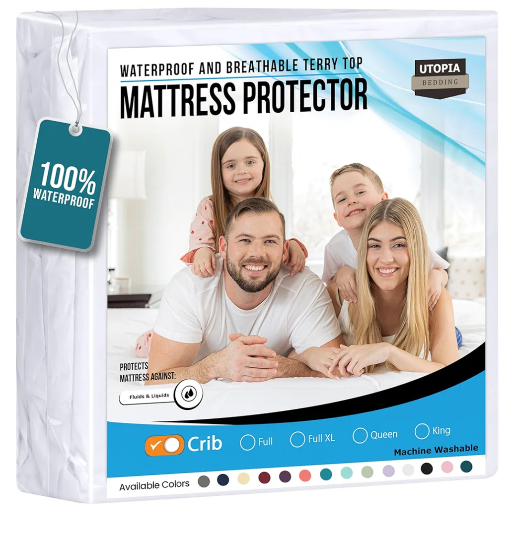 Utopia Bedding Waterproof Mattress Protector Crib Size, Premium Terry Mattress Cover 200 GSM, Breathable, Fitted Style with Stretchable Pockets (White)