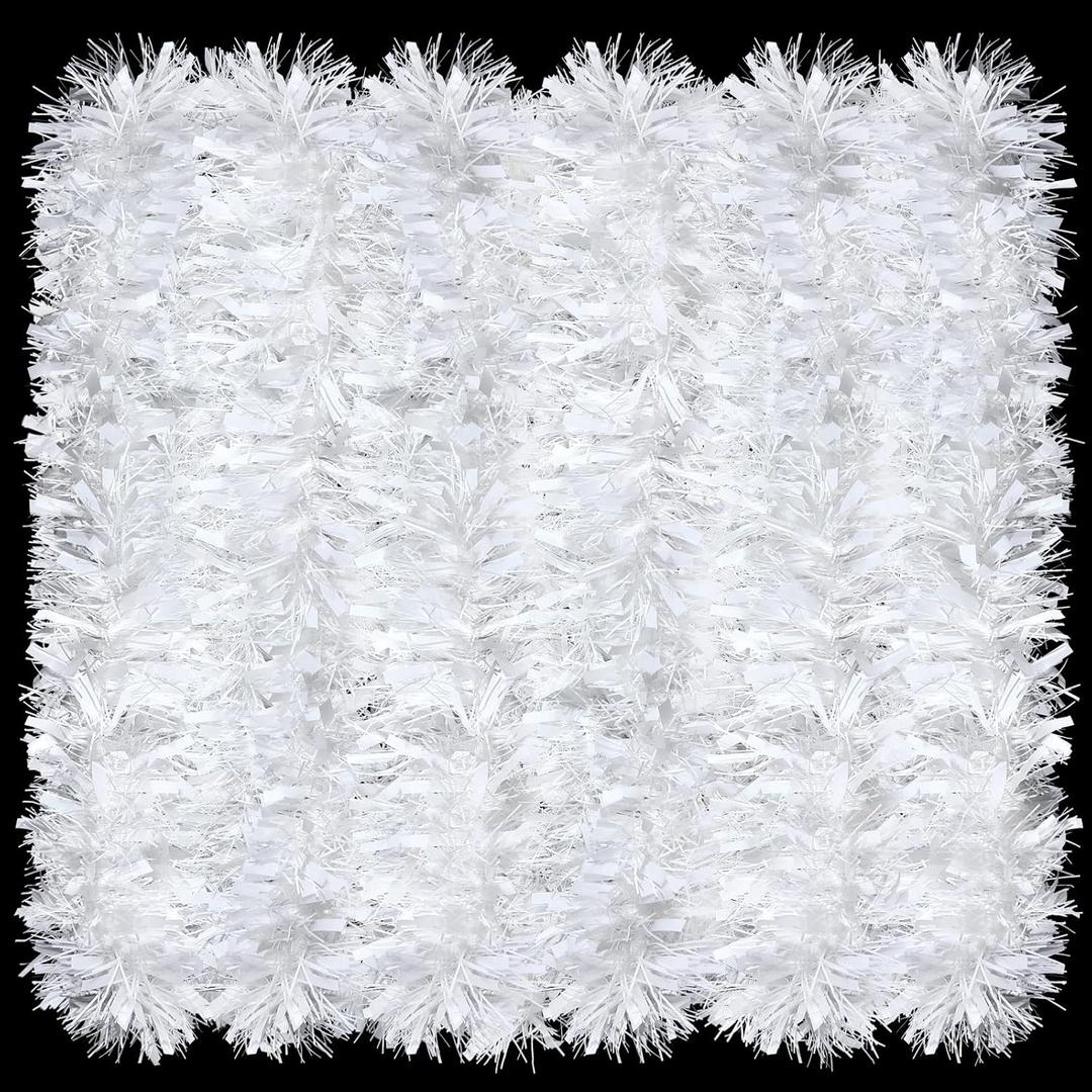 Jexine 18 Pcs 118 ft Christmas White Tinsel Garland Metallic Twist Artificial Garland for Christmas Tree Decorations Hanging Ornament with Stars for Party Supplies Xmas Indoor Outdoor