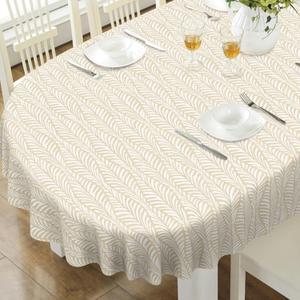 Oval Tablecloth, French Country Printed Oval Table Cloth-54x72 Inch, Fabric Washable and Waterproof Oval Table Cover for Farmhouse Kithchen Dining Decoration (Beige 03)
