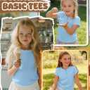 Vinsatin Girl's Short Sleeve Shirts Henley Round Neck Button up Tops Loose Fit Summer Basic Tees(11-12 Years,Light Blue) (Blue)